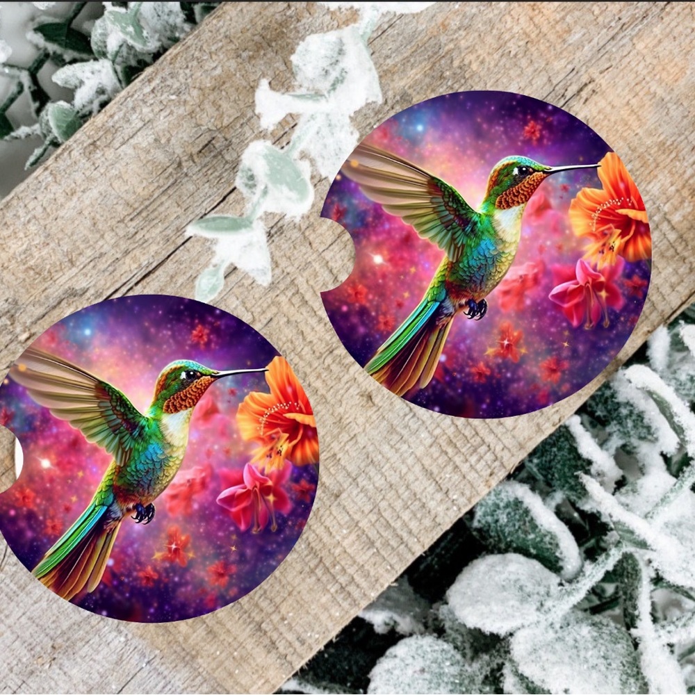 Handmade Hummingbird Car Coasters | New Set Of Two Neoprene Car Coasters